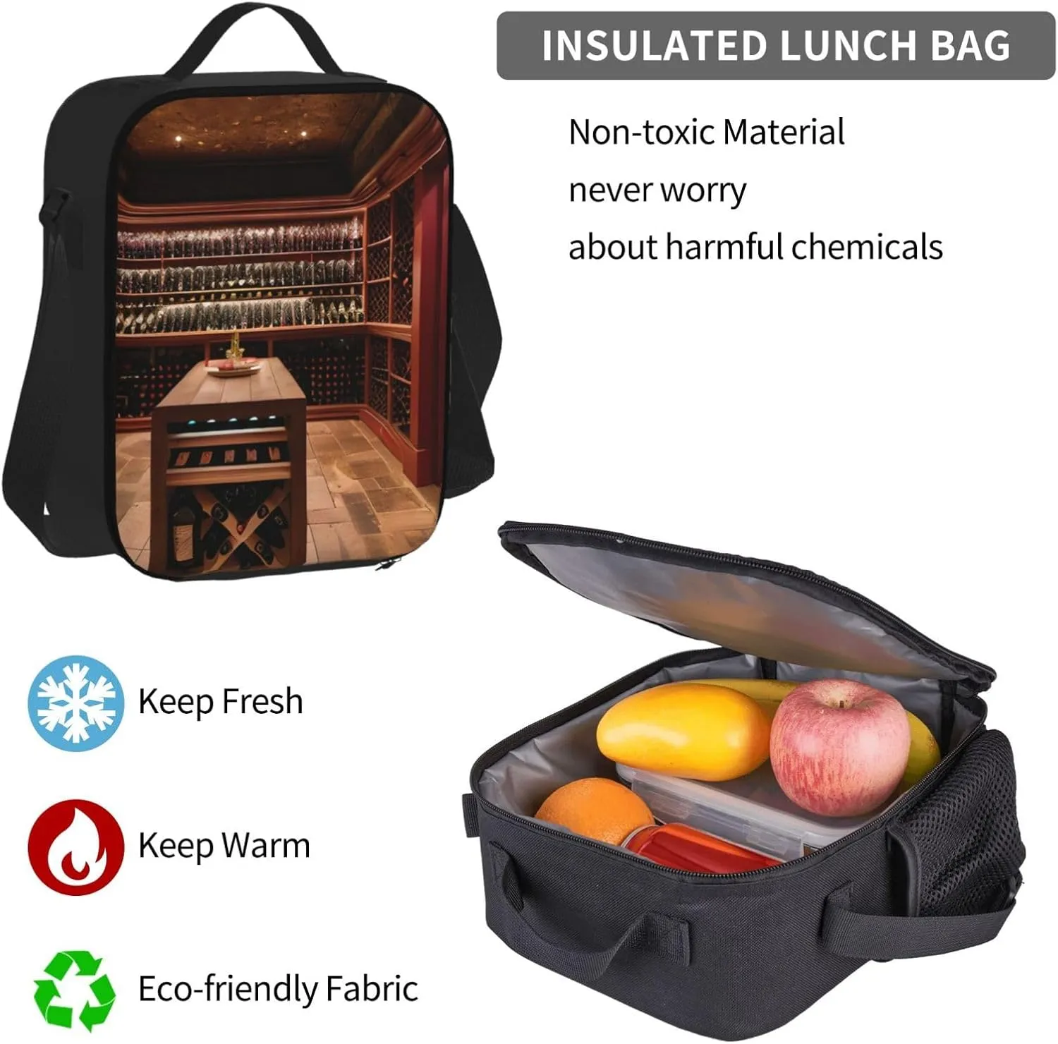 Red Wine Cellar Lightweight Print Backpack Pencil Case Insulated Lunch Bag Combination Three-Piece Suit,Daypack