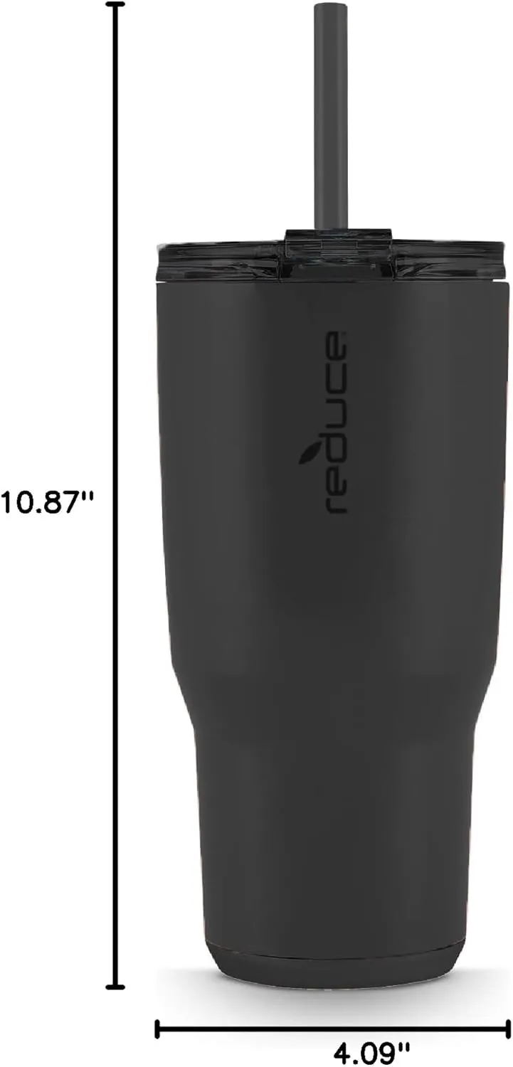 REDUCE Cold1 34 oz Tumbler with Lid and Straw- Vacuum Insulated Stainless Steel Water Bottle for Home, Office or Car; Reusable Cup with Leakproof Flip Lid, Keeps Drinks Ice Cold All Day- Matte Phantom