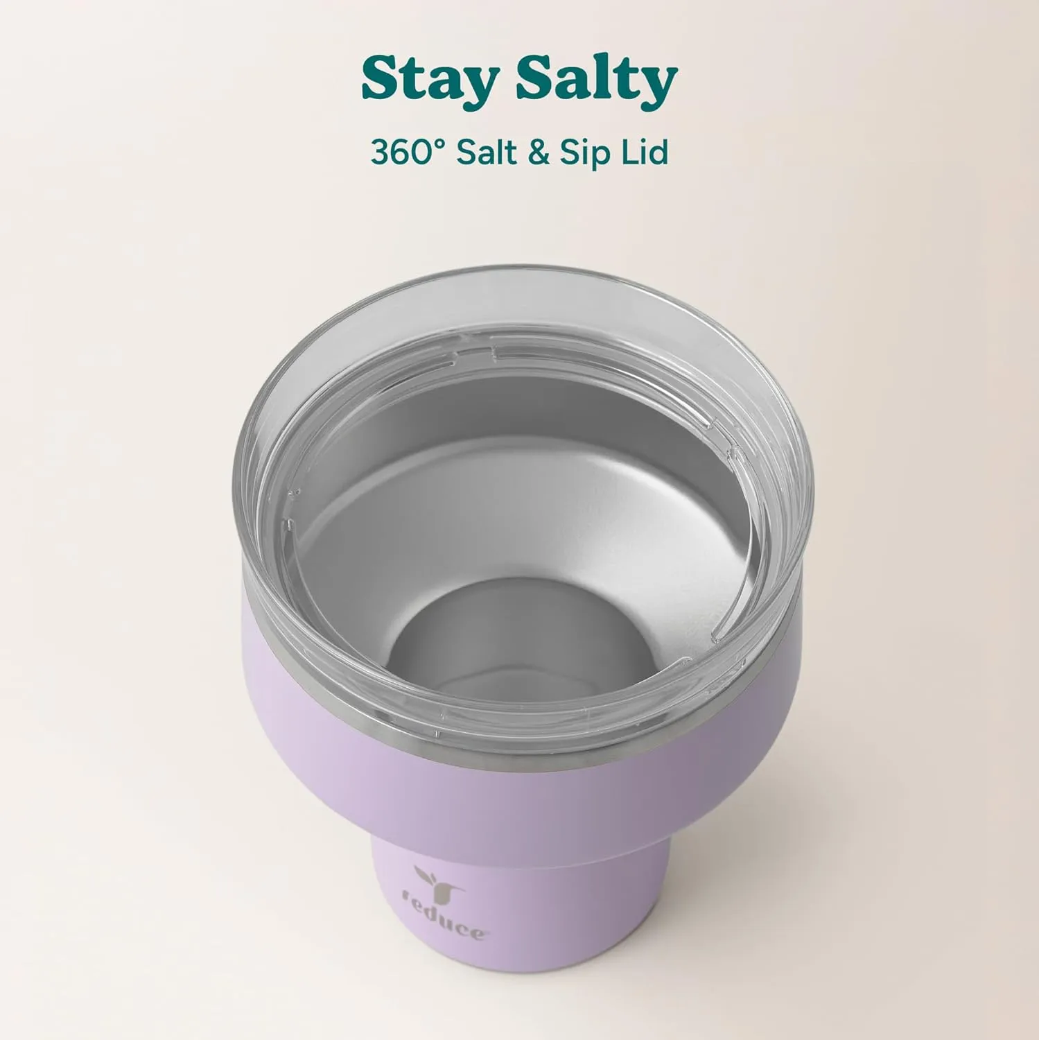 REDUCE Saltini 16 oz Cocktail Tumbler - Insulated Margarita Tumbler with Lid - Keeps Drinks Cold for 10 Hours - 360 Sippable Martini Glass Alternative - Shatterproof, Perfect for Parties - Lilac Bud