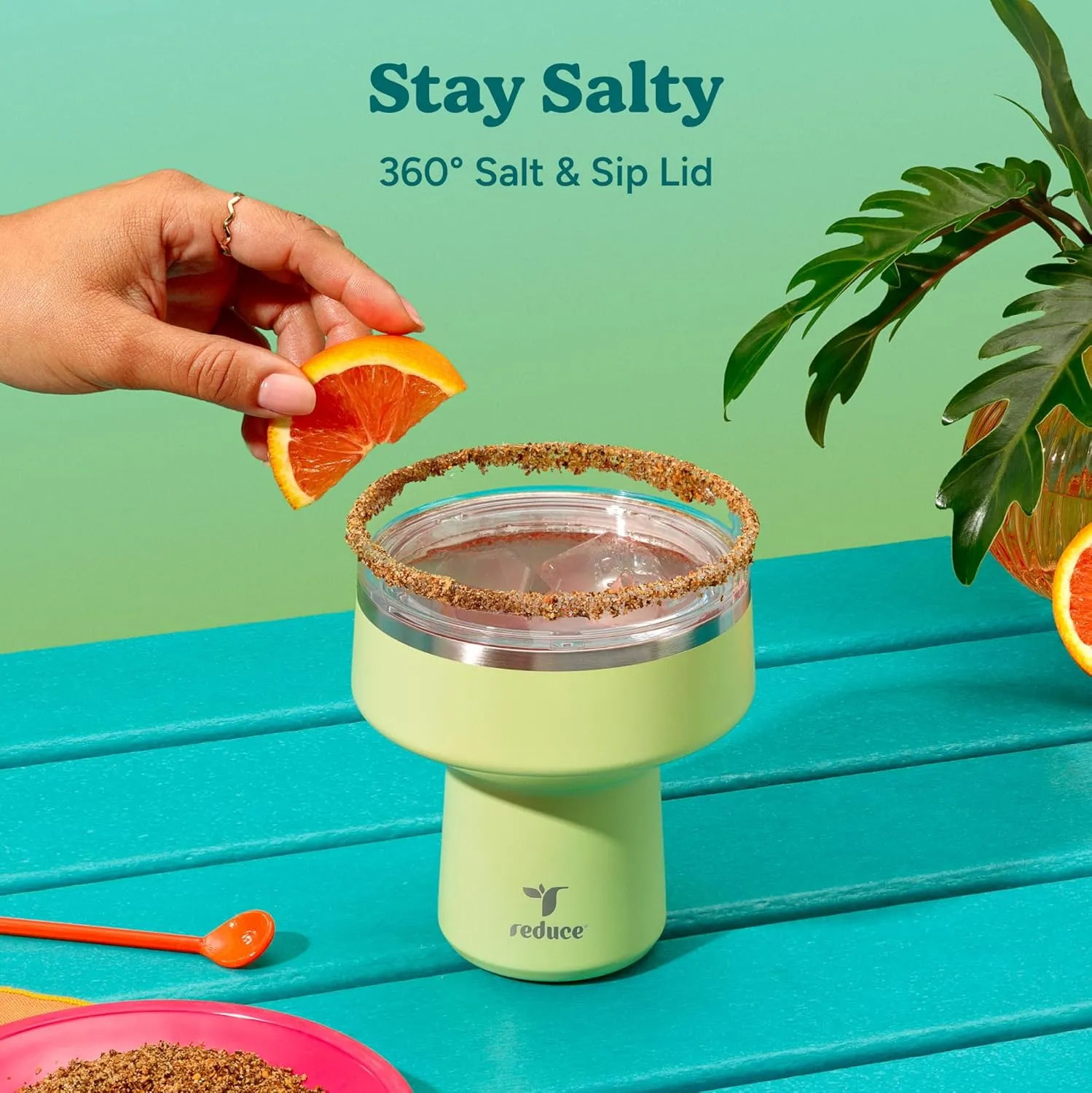 REDUCE Saltini 16 oz Cocktail Tumbler - Insulated Margarita Tumbler with Lid - Keeps Drinks Cold for 10 Hours - 360 Sippable Martini Glass Alternative - Shatterproof, Perfect for Parties-Ocean Breeze