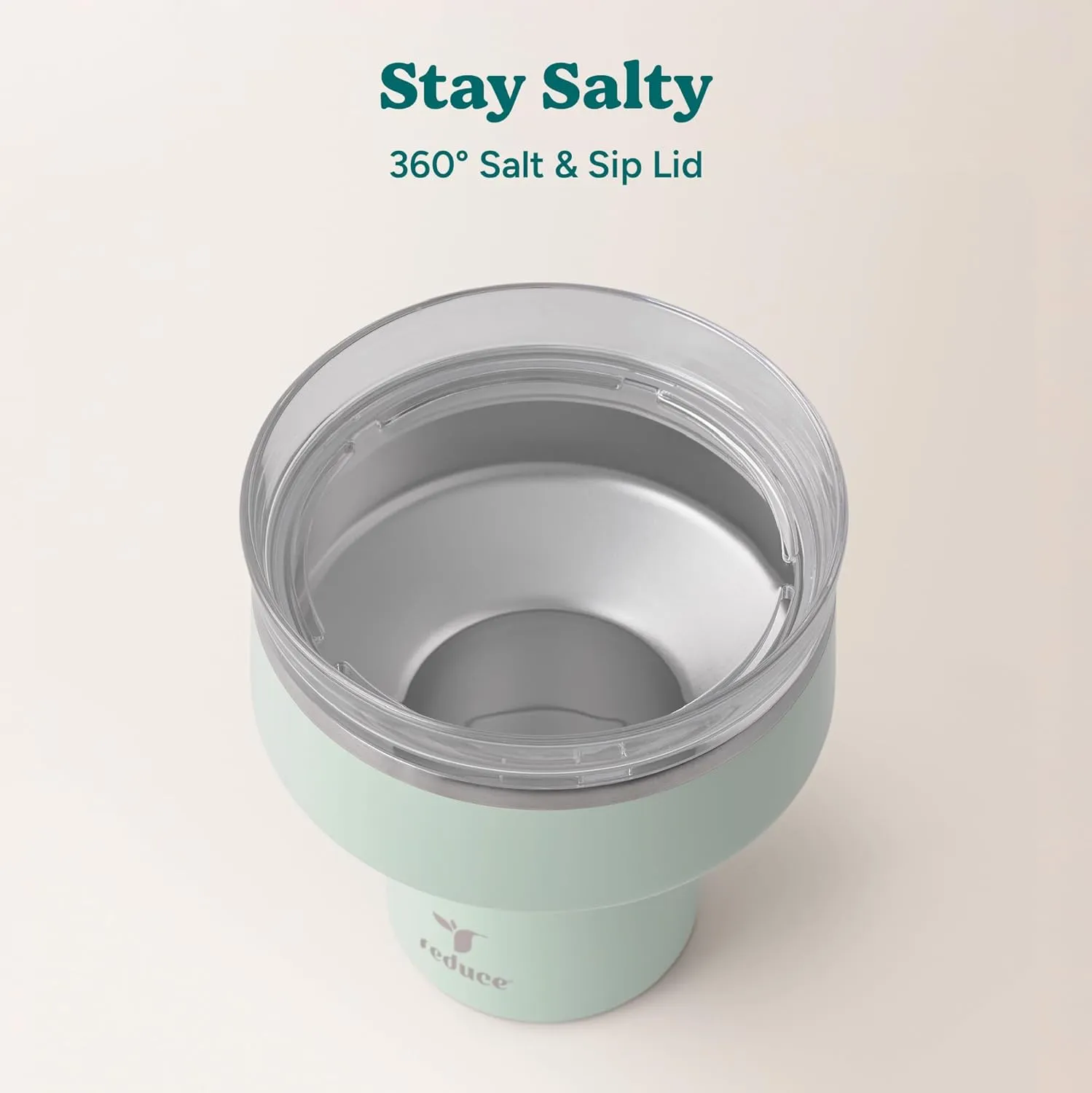 REDUCE Saltini 16 oz Cocktail Tumbler - Insulated Margarita Tumbler with Lid - Keeps Drinks Cold for 10 Hours - 360 Sippable Martini Glass Alternative - Shatterproof, Perfect for Parties - Sea Glass