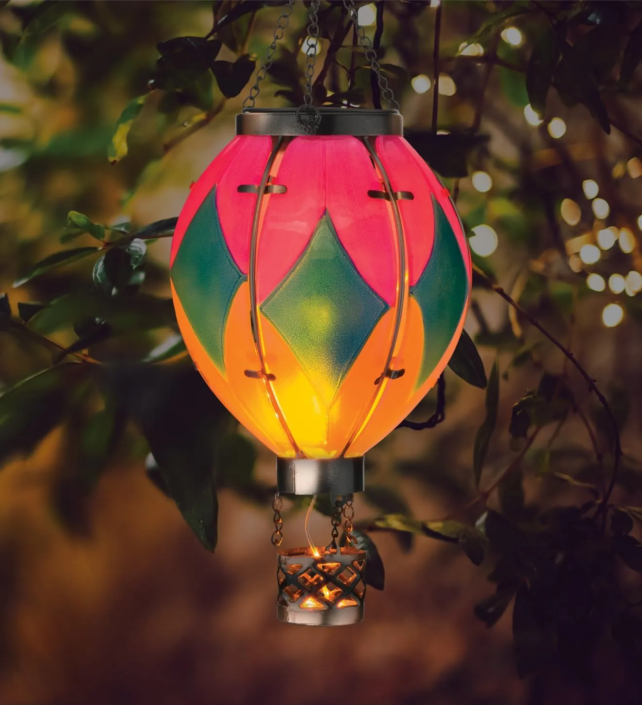 Regal Art & Gift Hot Air Balloon Solar Lantern – Hanging Solar-Powered LED Lights, Waterproof Portable Decorative Outdoor Lamp Made of Metal & Glass for Garden, Patios & Pathway – Diamond (Small)