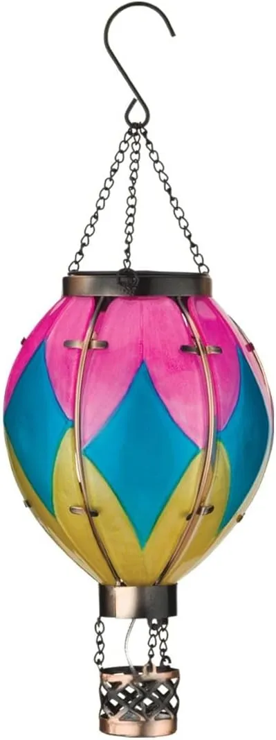 Regal Art & Gift Hot Air Balloon Solar Lantern – Hanging Solar-Powered LED Lights, Waterproof Portable Decorative Outdoor Lamp Made of Metal & Glass for Garden, Patios & Pathway – Diamond (Small)