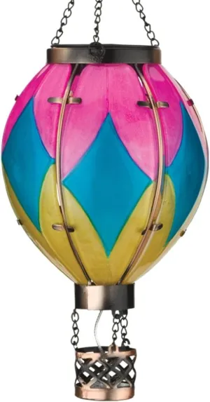 Regal Art & Gift Hot Air Balloon Solar Lantern – Hanging Solar-Powered LED Lights, Waterproof Portable Decorative Outdoor Lamp Made of Metal & Glass for Garden, Patios & Pathway – Diamond (Small)