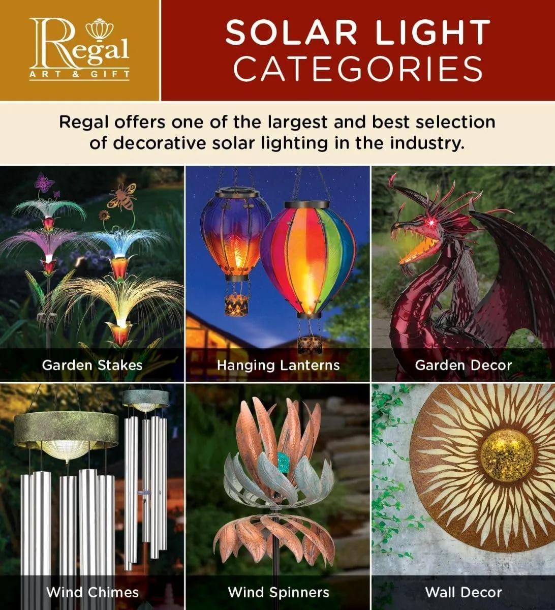 Regal Art & Gift Hot Air Balloon Solar Lantern – Hanging Solar-Powered LED Lights, Waterproof Portable Decorative Outdoor Lamp Made of Metal & Glass for Garden, Patios & Pathway – Diamond (Small)
