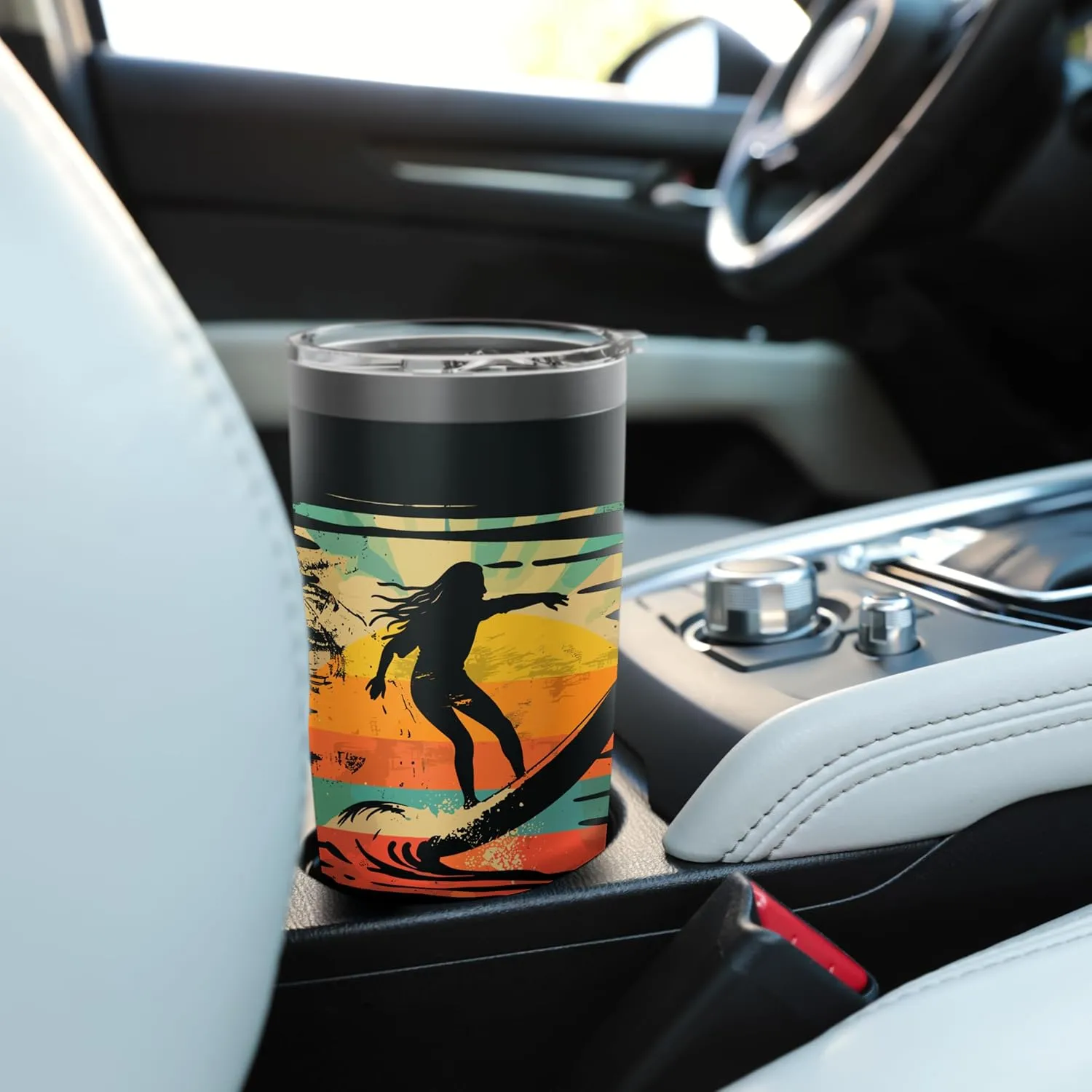Retro Female Surfer Wave Riding Surfing Trip Stainless Steel Insulated Tumbler
