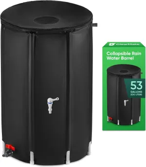 Rhino CLEARMATE Collapsible Rain Barrel | 53-Gal Extra-Stable Rainwater Collection System | Portable Rain Barrels to Collect Rainwater from Gutter| Heavy-Duty Rain Catcher