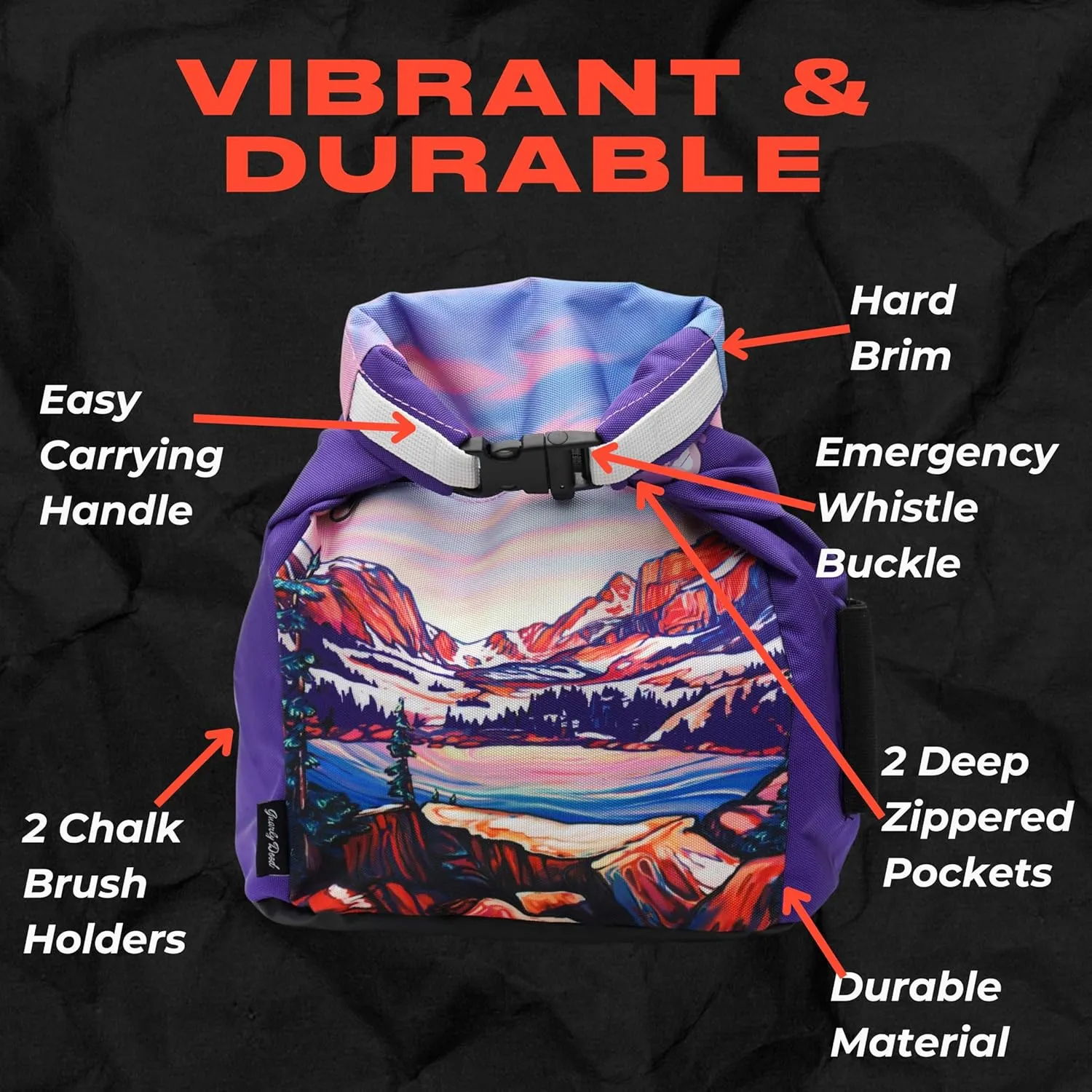 Rock Climbing Chalk Bucket | for Bouldering Gym & Outdoor Use | Durable Velcro Closure, 2 Zippered Pockets, Easy-Carry Handle