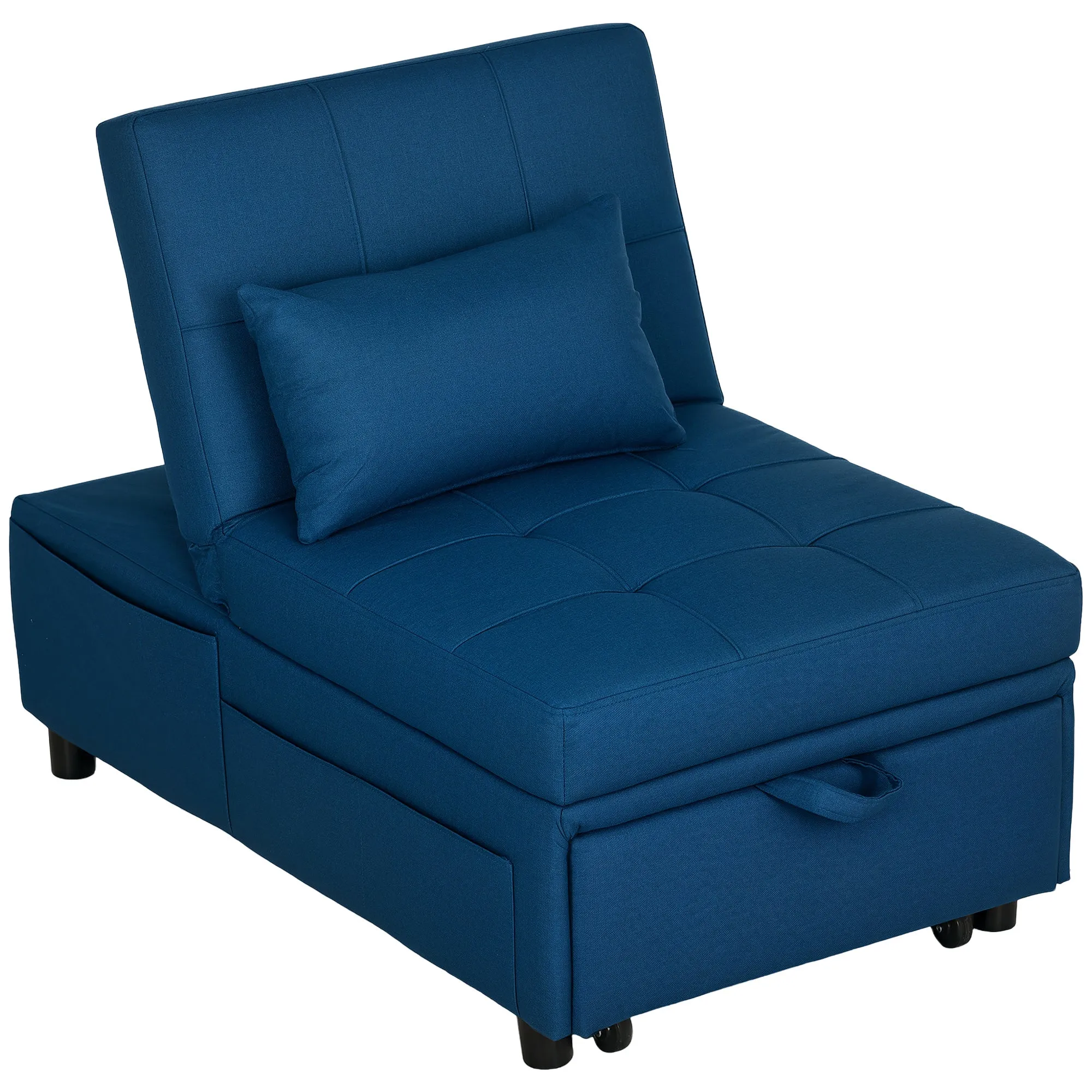 Rootz 3-in-1 Folding Chair Bed - Recliner - Chaise Longue - Adjustable Backrest - 65.5L x 104W x 81H cm - Portable with Wheels and Side Pocket
