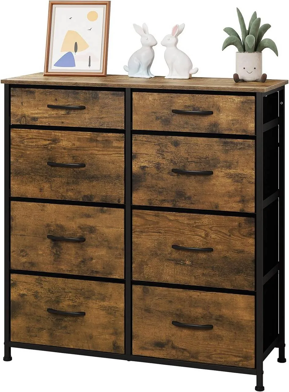 Rootz 8 Drawer Fabric Chest of Drawers - Dresser - Storage Organizer - Lightweight - Sturdy - Vintage Style - 86cm x 98cm x 30cm