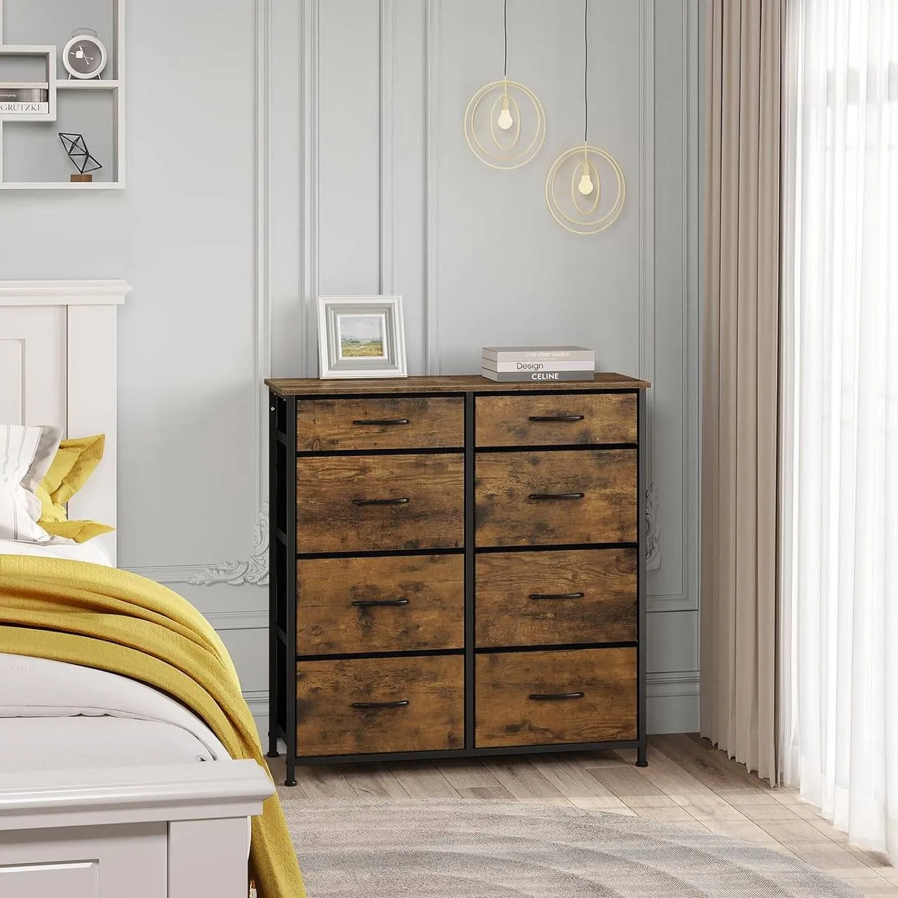 Rootz 8 Drawer Fabric Chest of Drawers - Dresser - Storage Organizer - Lightweight - Sturdy - Vintage Style - 86cm x 98cm x 30cm