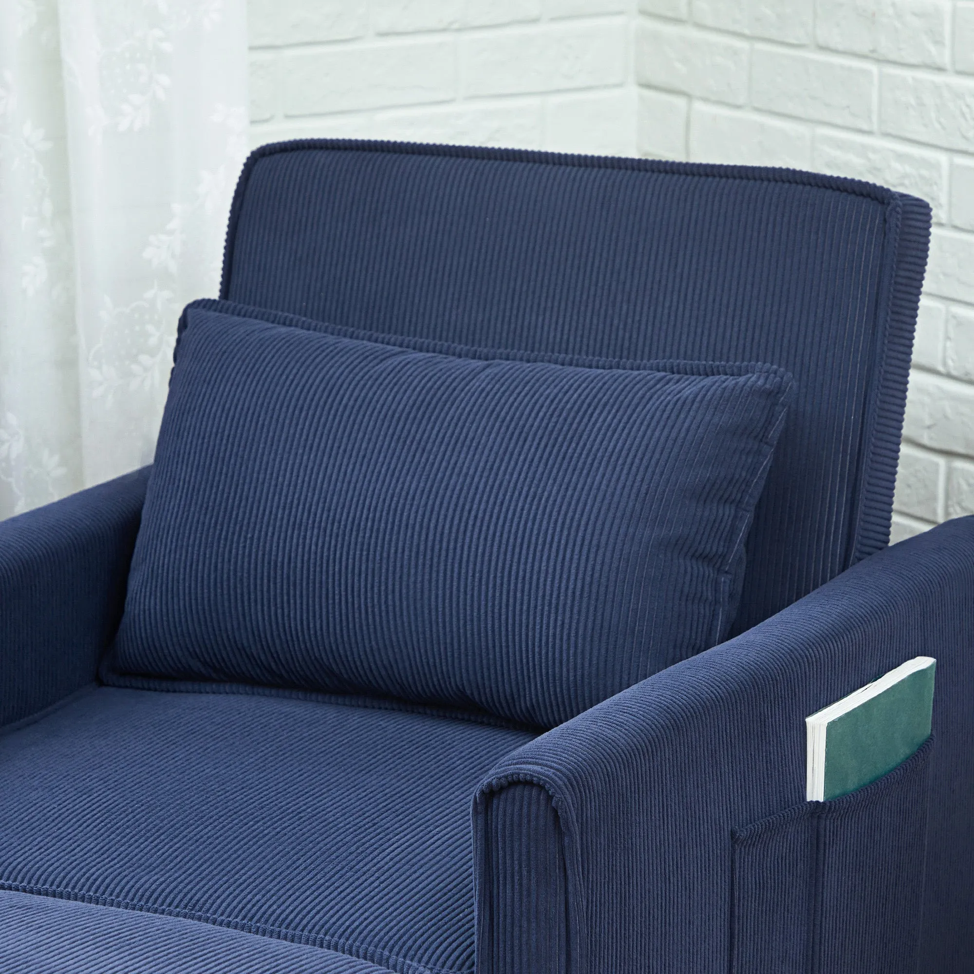 Rootz Adjustable Corduroy Sleeper Chair - Convertible Bed Chair - Recliner Chair - Comfort - 74cm x 84cm x 81cm (Sofa), 61cm x 180cm x 41cm (Bed)