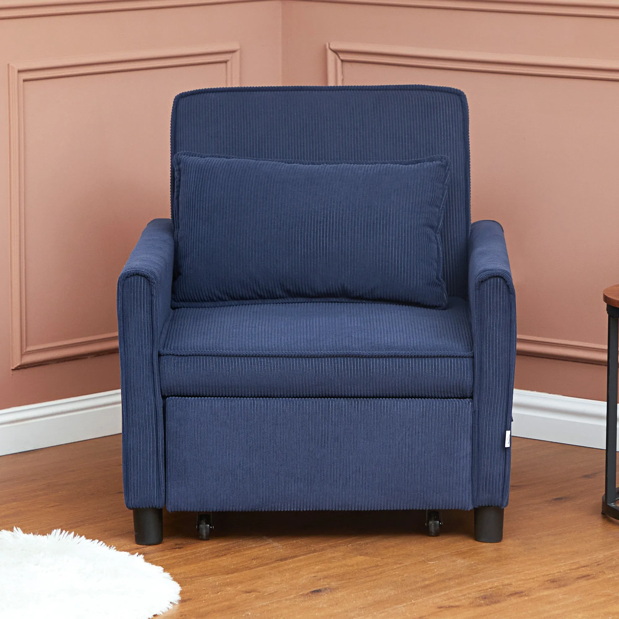 Rootz Adjustable Corduroy Sleeper Chair - Convertible Bed Chair - Recliner Chair - Comfort - 74cm x 84cm x 81cm (Sofa), 61cm x 180cm x 41cm (Bed)