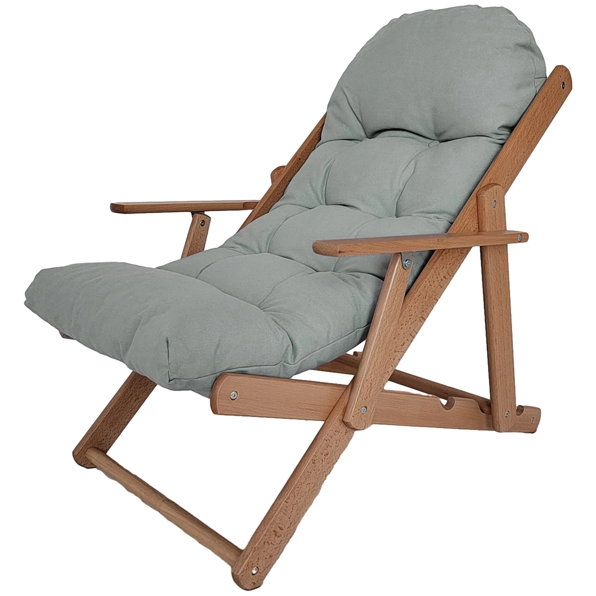 Rootz Adjustable Wooden Lounge Chair - Reclining Chair - Padded Armchair - Comfort & Space-Saving - 71W x 89D x 96H cm