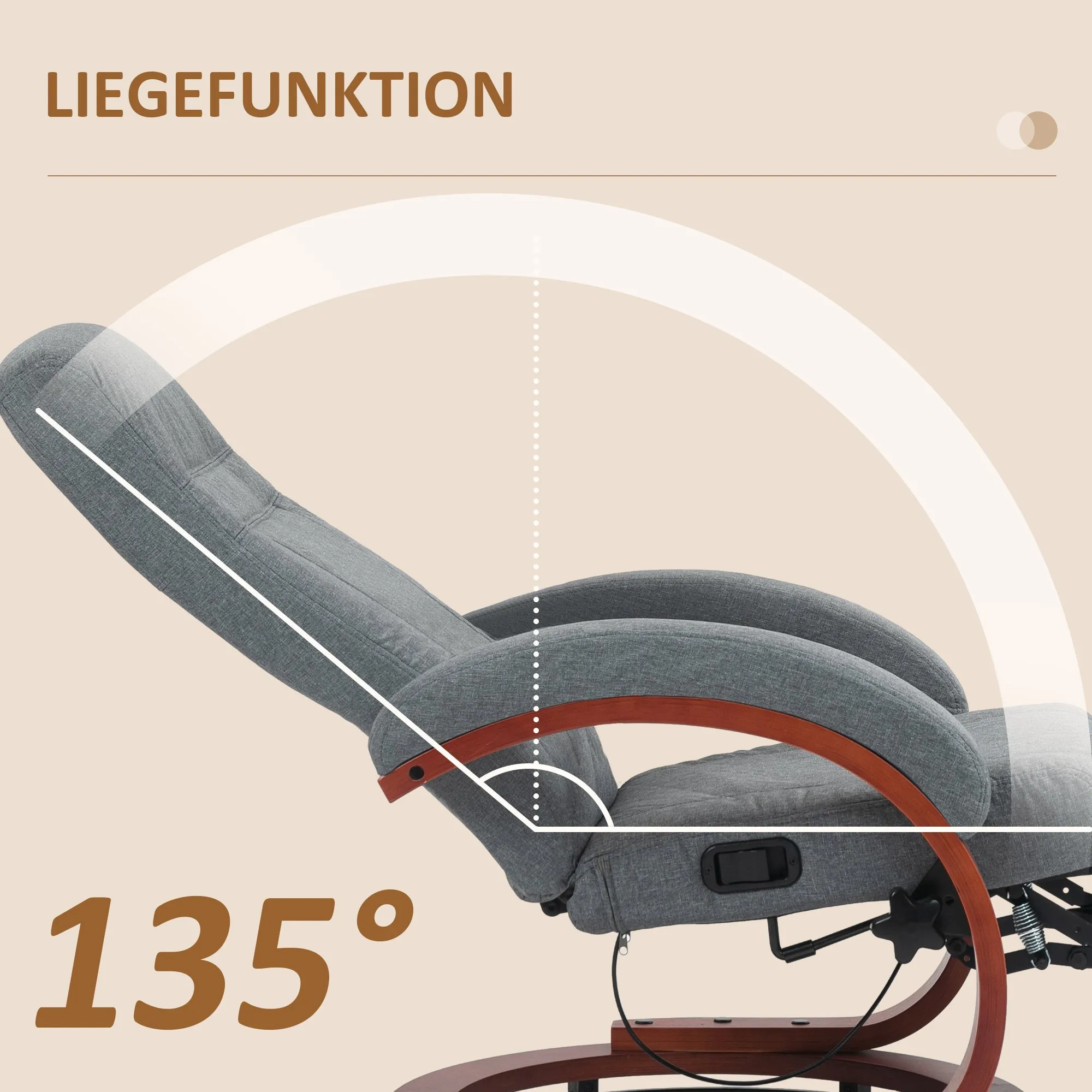 Rootz Reclining Chair - Lounge Chair - Recliner Chair - 360° Swivel - 68cm x 86cm x 100cm - Grey