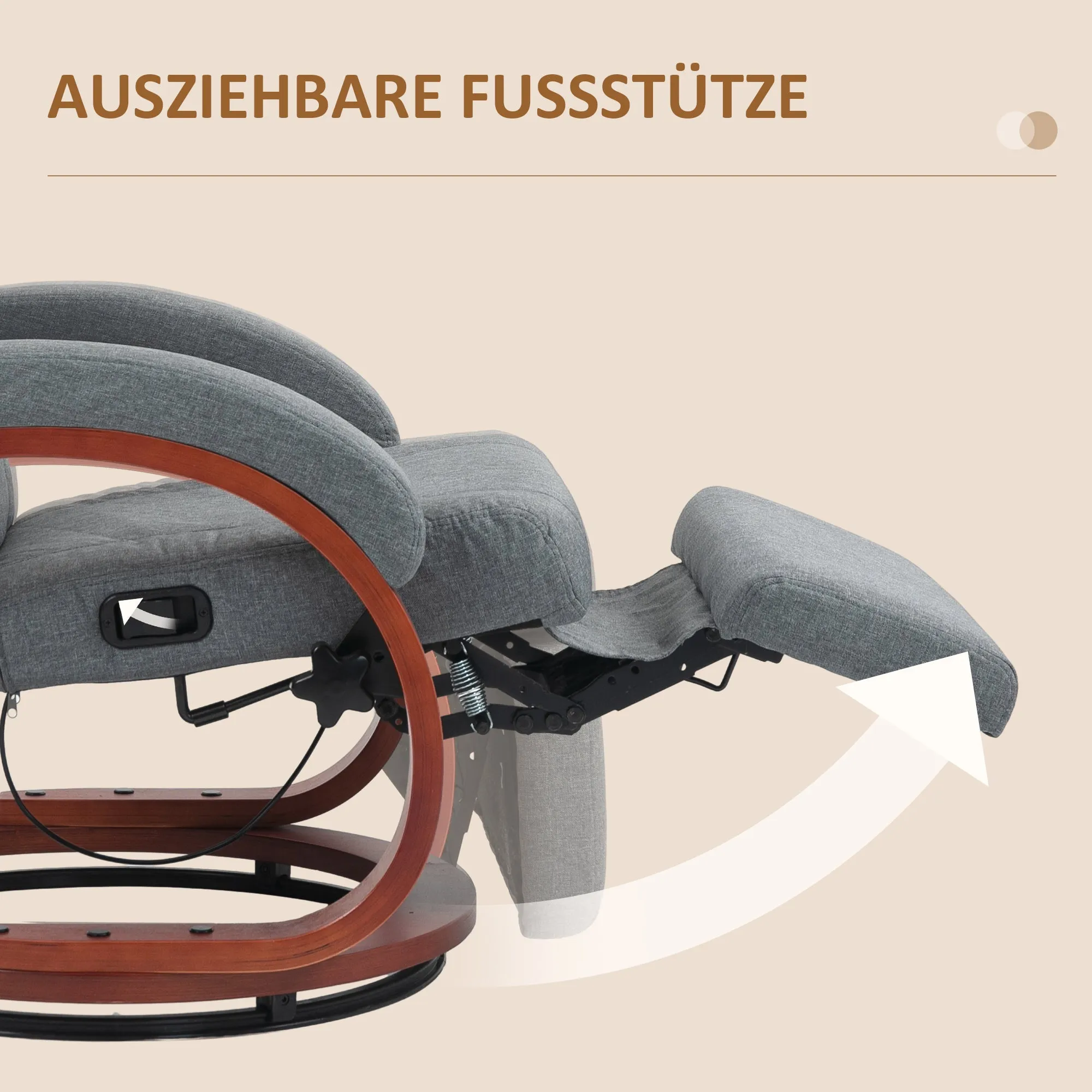 Rootz Reclining Chair - Lounge Chair - Recliner Chair - 360° Swivel - 68cm x 86cm x 100cm - Grey