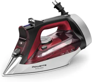 Rowenta, Iron, Focus Excellence Stainless Steel Soleplate Steam Iron for Clothes, Retractable Cord, 400  Microsteam Holes, Powerful steam, LED Display, 1750 W Ironing Clothes, Cordreel, Red DW5433
