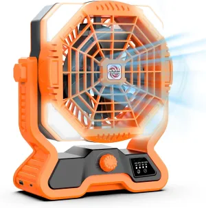 Roykaw Portable Camping Fan w/LED Lantern, 20000 mAH Rechargeable Battery, 36 H Beyond Endurance, Cordless for Outdoor, Stepless Speed/Dual Blade, w/USB Type C Port, Hang Hook