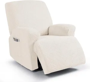 Ruaozz Recliner Sofa Covers Recliner Chair Covers Couch Covers for Reclining Couches with Pockets Washable Furniture Protector with Elastic Bottom (1 Seater-X Large, Ivory)