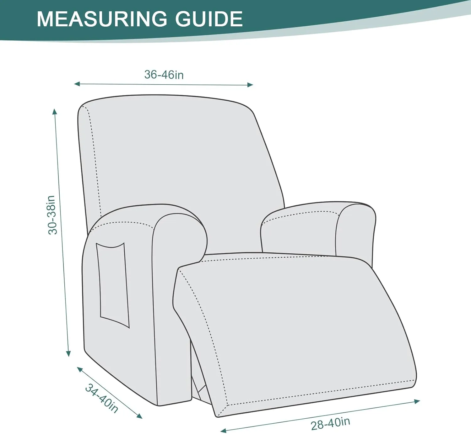 Ruaozz Recliner Sofa Covers Recliner Chair Covers Couch Covers for Reclining Couches with Pockets Washable Furniture Protector with Elastic Bottom (1 Seater-X Large, Ivory)