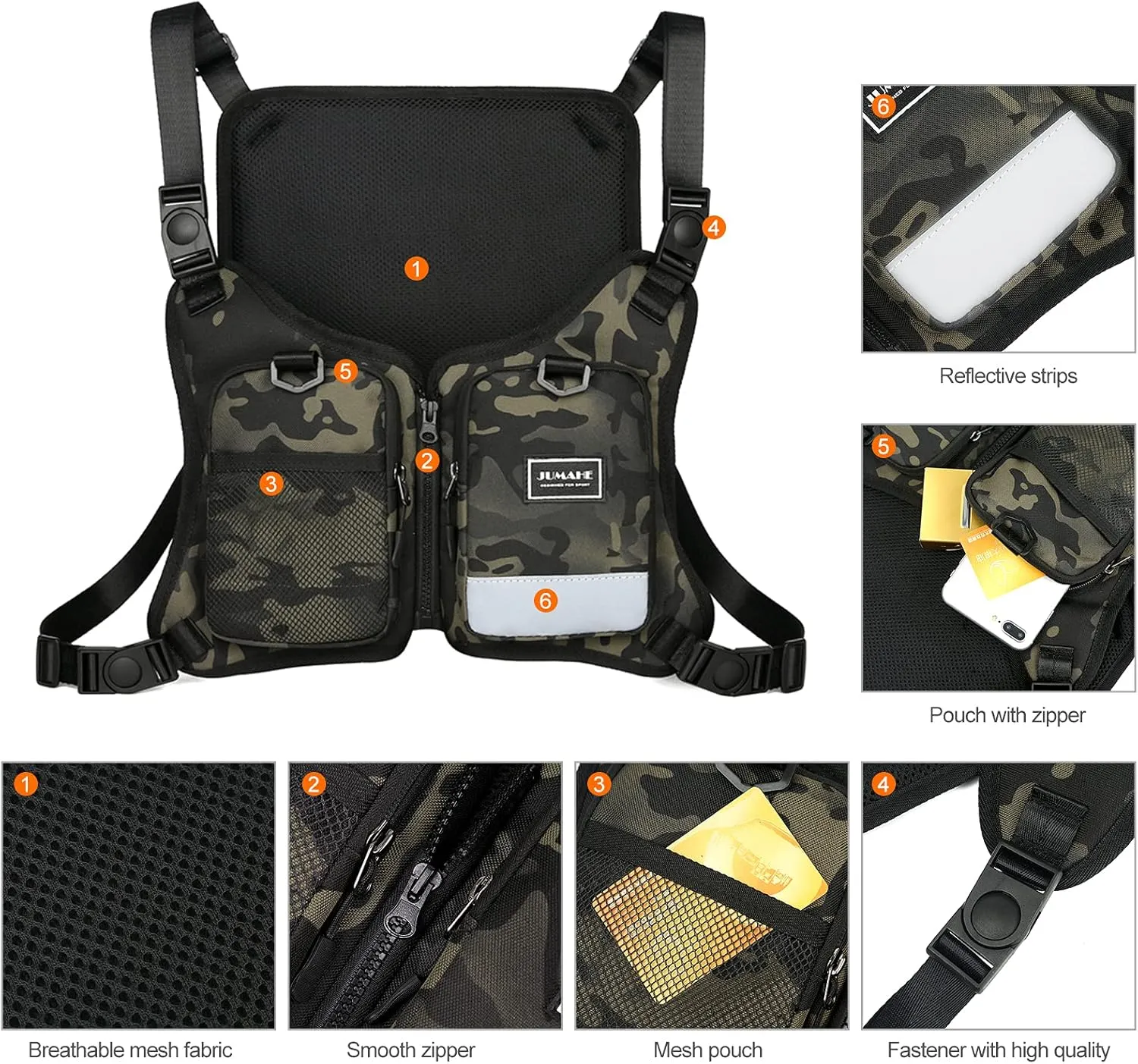 Running Backpack Vest Cell Phone and Accessories Holder Lightweight Pack for Walking Cycling (CamoBlack)