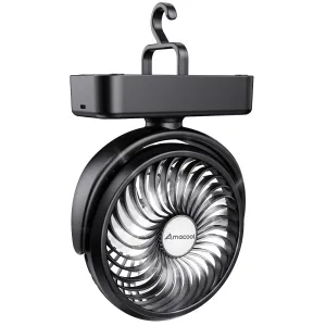 Rynx | Portable Camping Fan With Led Lantern - 40H Working Time Rechargeable Battery Operated Fan With Hanging Hook For Tent Car Caravan Hurricane Emergencies Power Outages Survival Kit