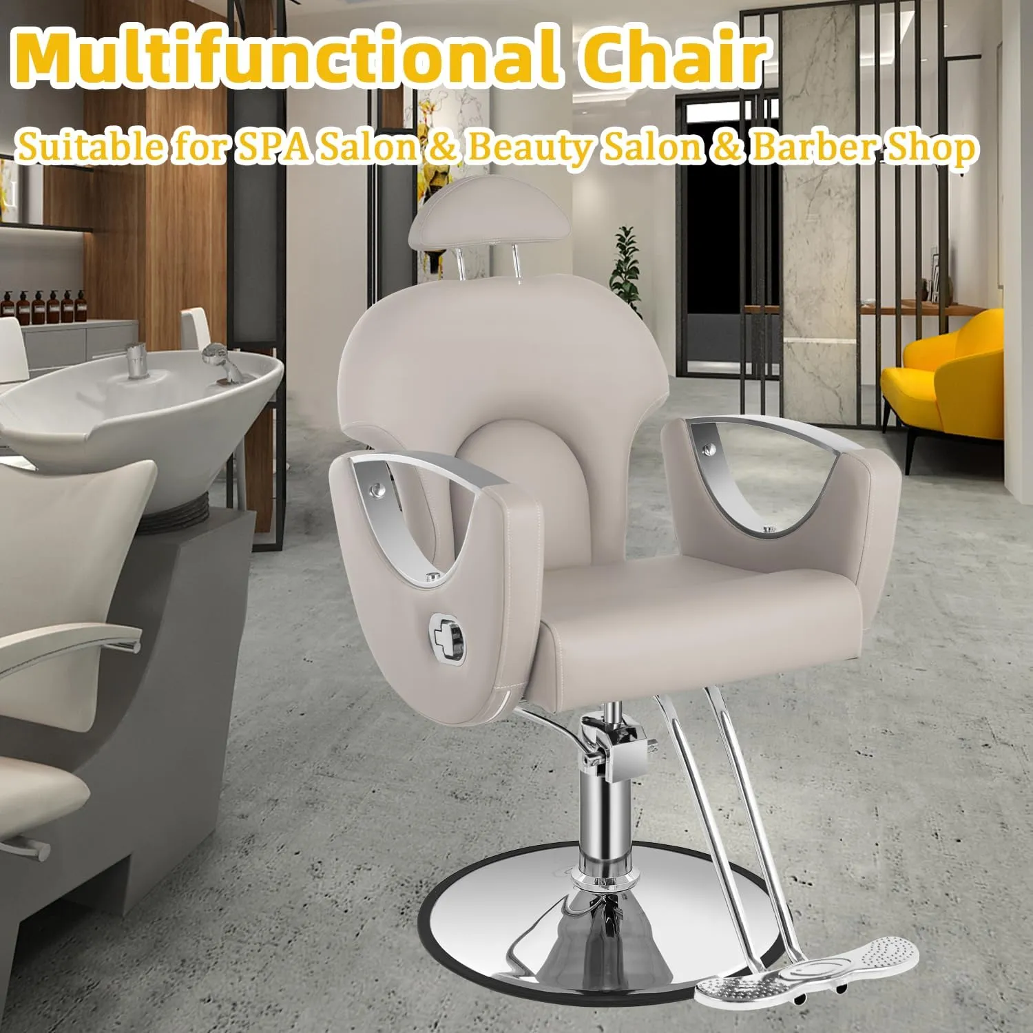 Salon Barber Chair, Reclining Salon Chair for Hair Stylist, Hair Chair with Heavy Duty Hydraulic Pump, 360 Swivel Styling Braiding Hairdresser Chairs for Home Barbershop, Light Gray Sliver