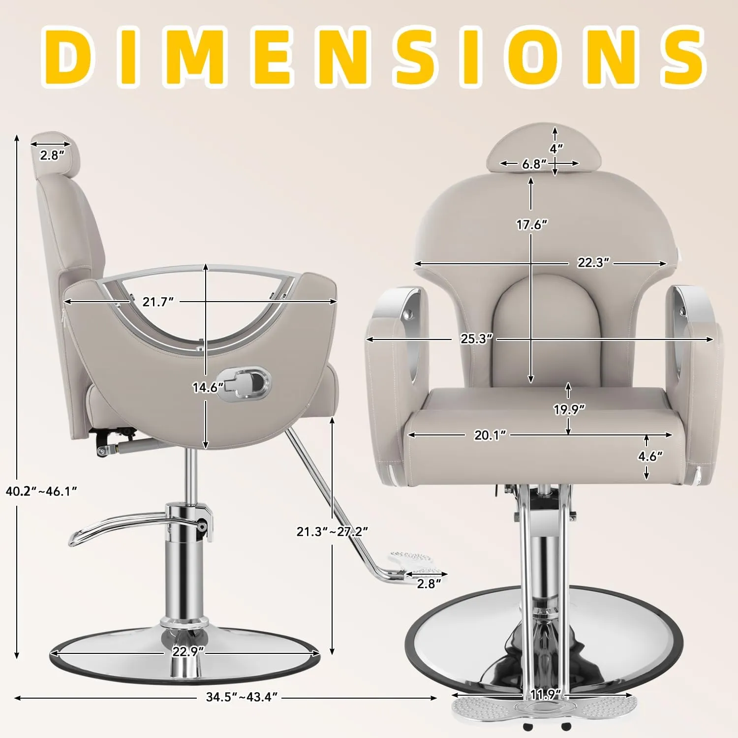 Salon Barber Chair, Reclining Salon Chair for Hair Stylist, Hair Chair with Heavy Duty Hydraulic Pump, 360 Swivel Styling Braiding Hairdresser Chairs for Home Barbershop, Light Gray Sliver