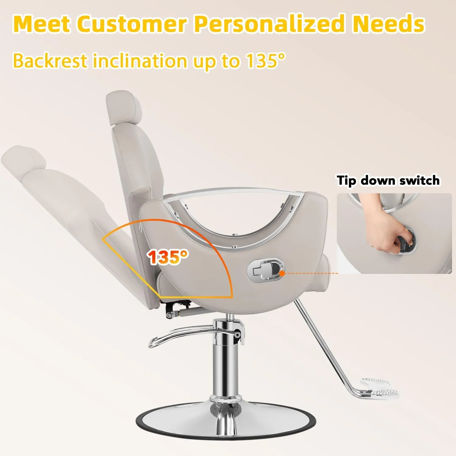 Salon Barber Chair, Reclining Salon Chair for Hair Stylist, Hair Chair with Heavy Duty Hydraulic Pump, 360 Swivel Styling Braiding Hairdresser Chairs for Home Barbershop, Light Gray Sliver