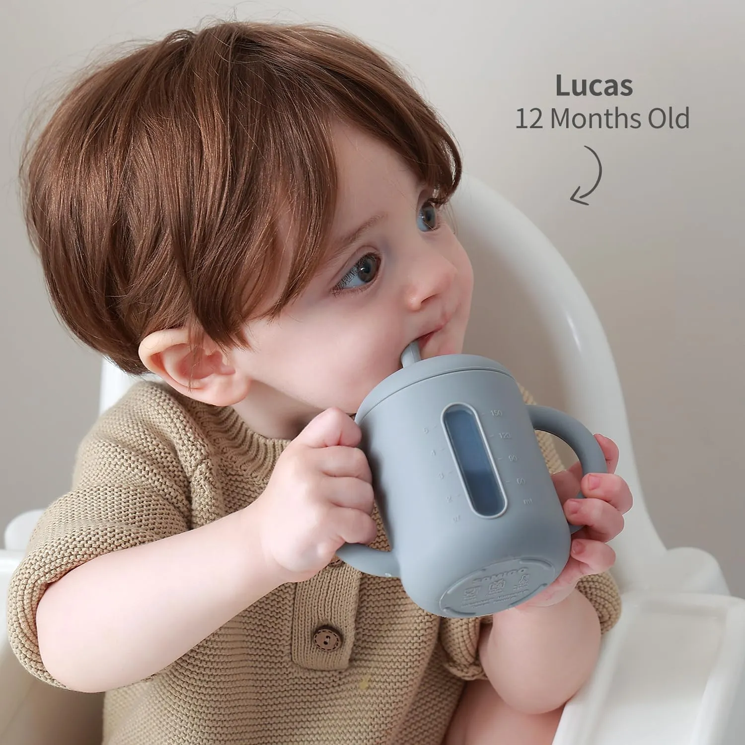 SAMiGO Silicone Baby Straw Cup for 6 12 18 Months, Sippy Cup for Infant and Toddler Training and Water Drinking, 6 OZ