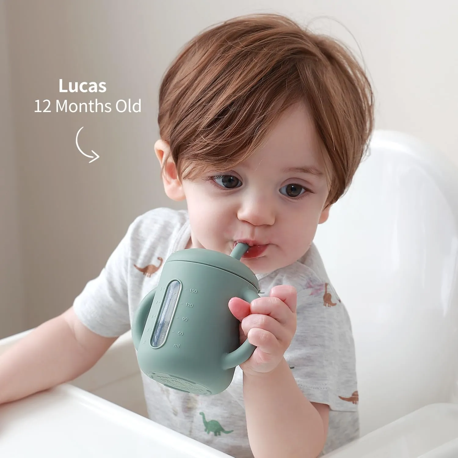 SAMiGO Silicone Baby Straw Cup for 6 12 18 Months, Sippy Cup for Infant and Toddler Training and Water Drinking, 6 OZ