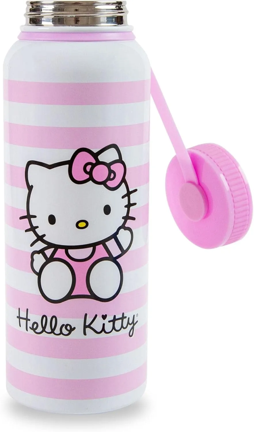 Sanrio Hello Kitty Pink Stainless Steel Water Bottle With Leak-Resistant Lid | Double-Walled Metal Sports Jug | Holds 42 Ounces