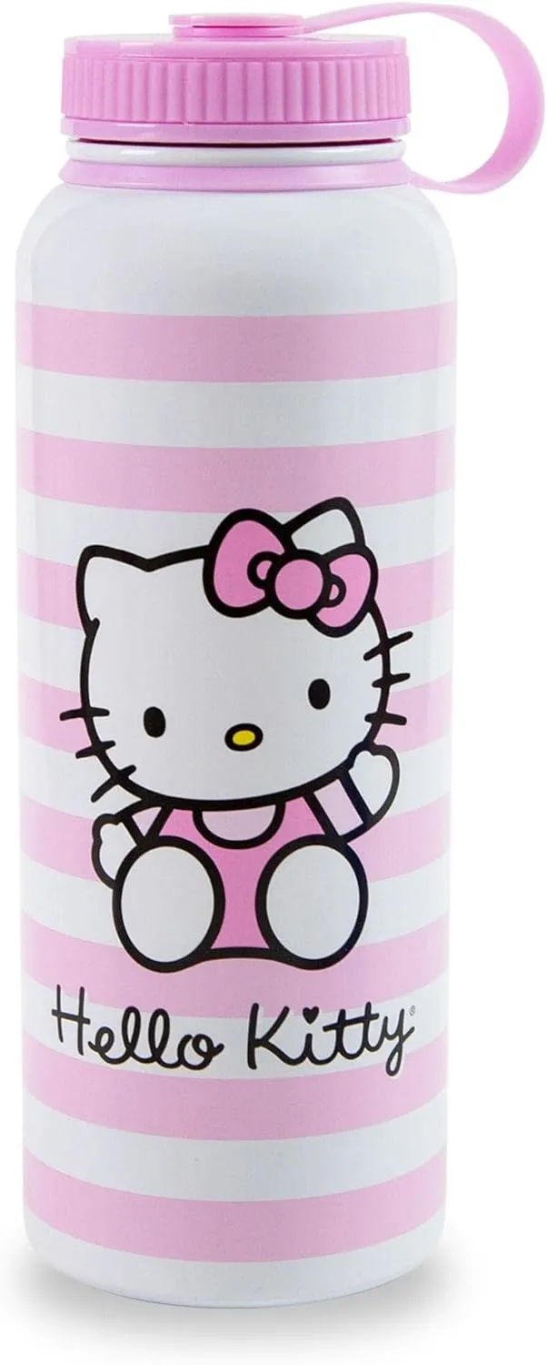 Sanrio Hello Kitty Pink Stainless Steel Water Bottle With Leak-Resistant Lid | Double-Walled Metal Sports Jug | Holds 42 Ounces