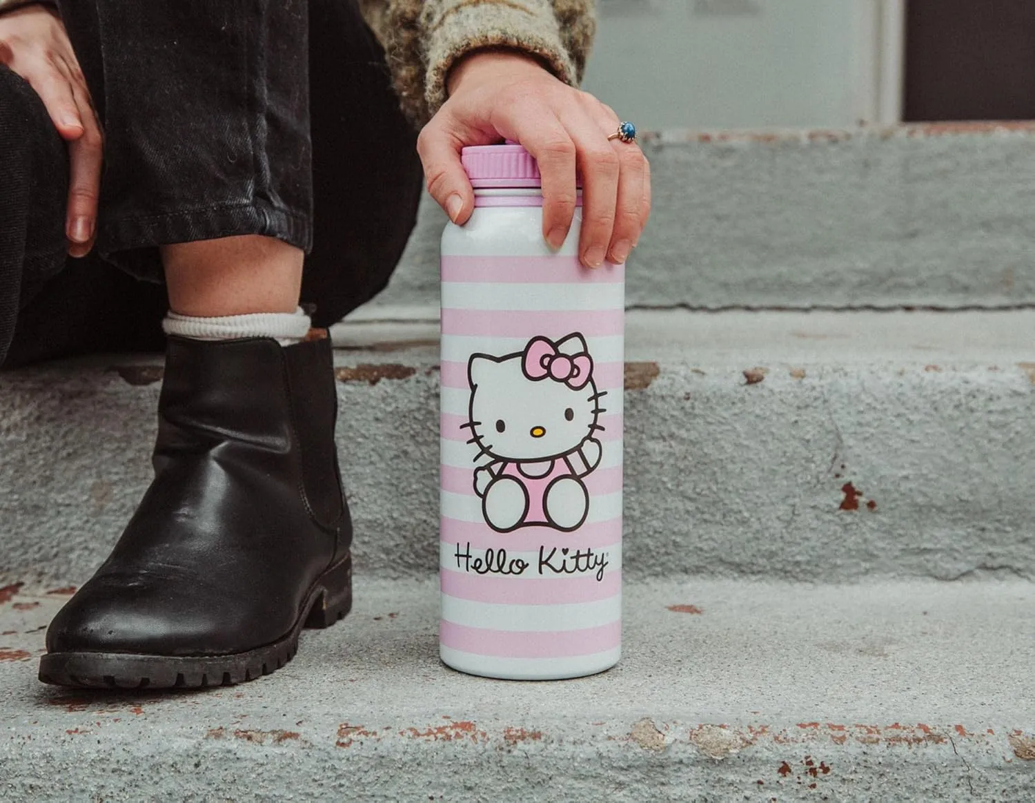 Sanrio Hello Kitty Pink Stainless Steel Water Bottle With Leak-Resistant Lid | Double-Walled Metal Sports Jug | Holds 42 Ounces