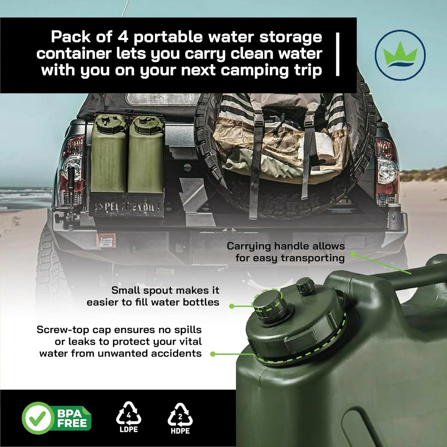 Scepter BPA Durable 5 Gallon 20 Liter Portable Military Water Storage Container for Camping, Outdoors and Emergency Management