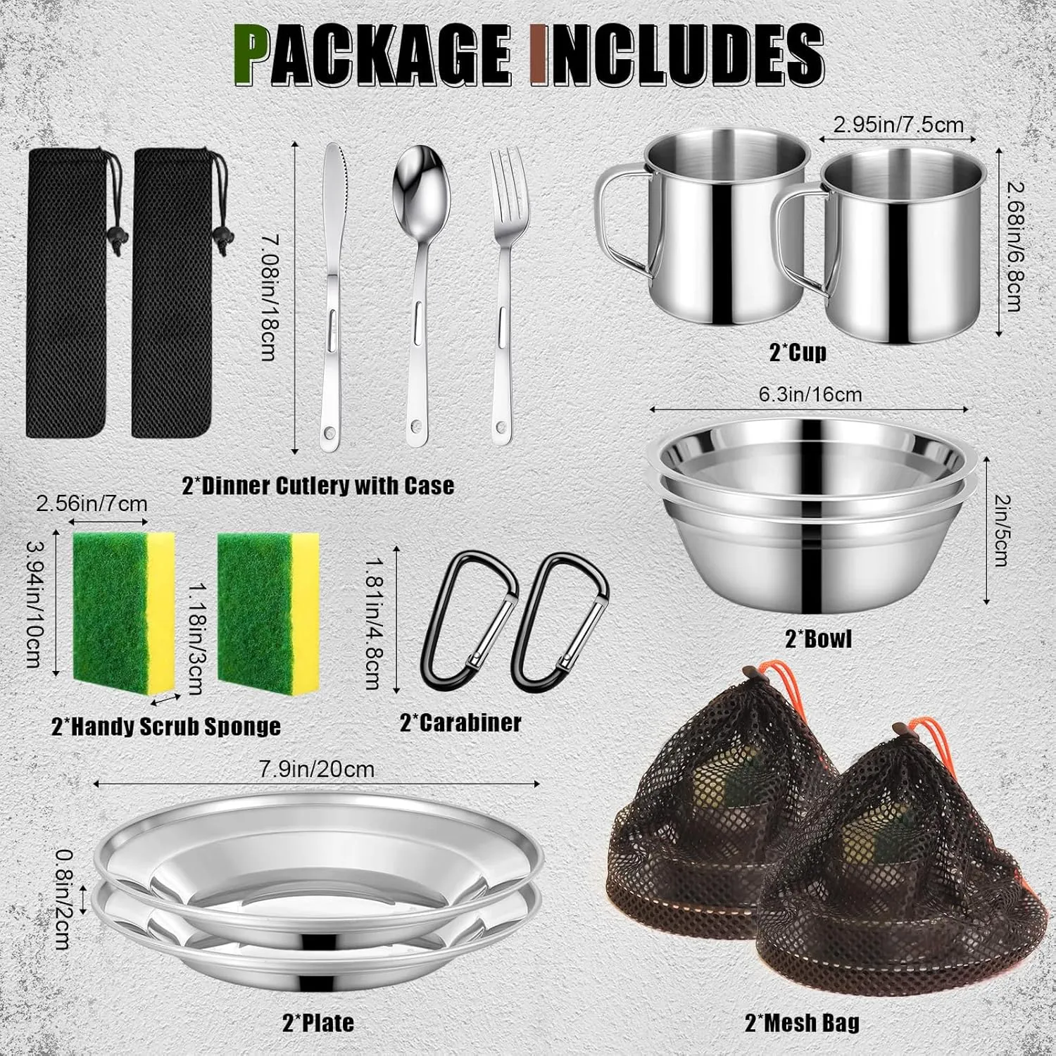 Scout Camping Mess Kit for Person 18/8 Stainless Steel Utensils Camping Dinnerware Kit Boy Scout Dishes Set Girl Scout Mess Kit with Mesh Bag Camping Cutlery Set for Travel Trip School Camp