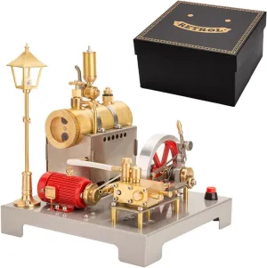 SE-02 Steam Engine Model Kit That Works, Metal Reversible Horizontal Stationary Steam Engine and Boiler Model Kit with Generator and Street Lamp, 100PCS