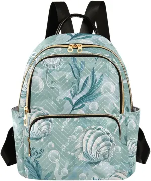 Seashells Algae and Bubbles Small Backpack Purse for Women Travel Bag Lightweight Shoulder Bag Fashion Daypack