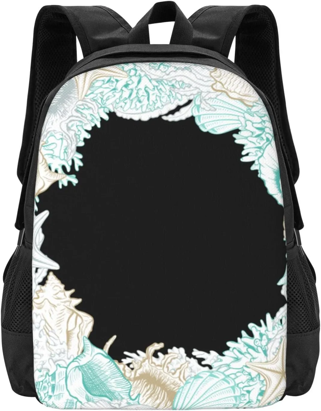 Seaside Coastal Turquoise Gold Acrylic Lightweight Packable Backpack Travel Casual Hiking Daypack Foldable Backpack For Men Women