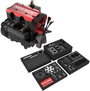 SEMTO ST-NF2 Engine Model Kit That Runs, 7.0cc Inline Double-Cylinder Four-Stroke Air-Cooled Internal Combustion Engine Model, DIY Assembly Science Mini Engine Set for Adults