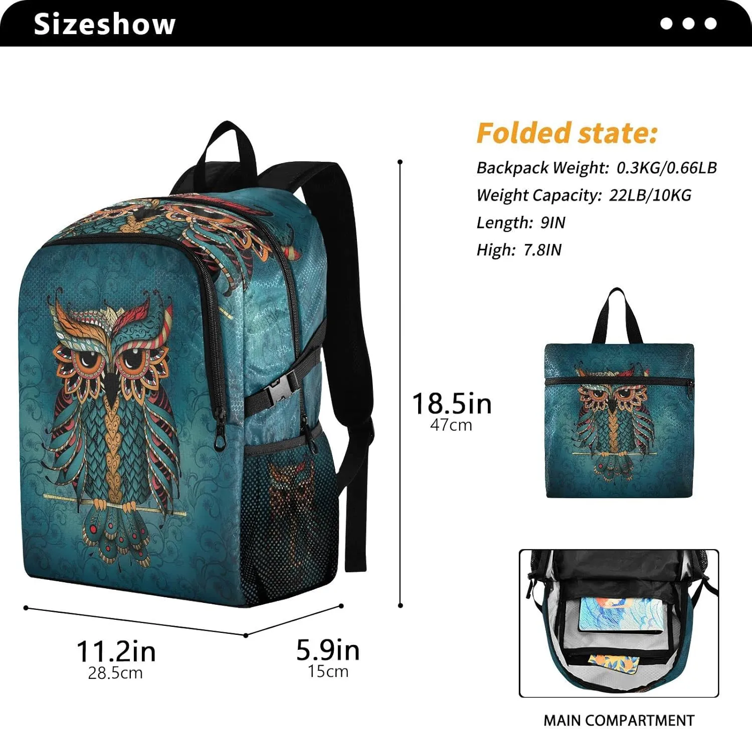 senya Lightweight Packable Backpack Travel Hiking Daypack Foldable Backpack Indian Cute Owl for Men Women