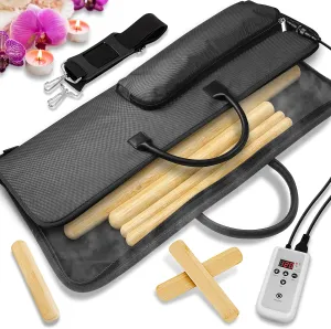SereneLife Bamboo Massage Sticks Warmer Set with Portable Heating Bag, Electric Professional Massager Heating Therapy Kit with Digital Temperature Controller, 8 Bamboo Massage Sticks (Black)