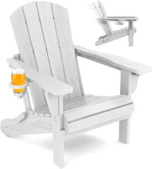SERWALL Folding Adirondack Chair, Adirondack Outdoor Chair with Cup Holder, Adjustable Adirondack Chair with 3 Recline Positions, All Weather HDPE Outdoor Adirondack, White