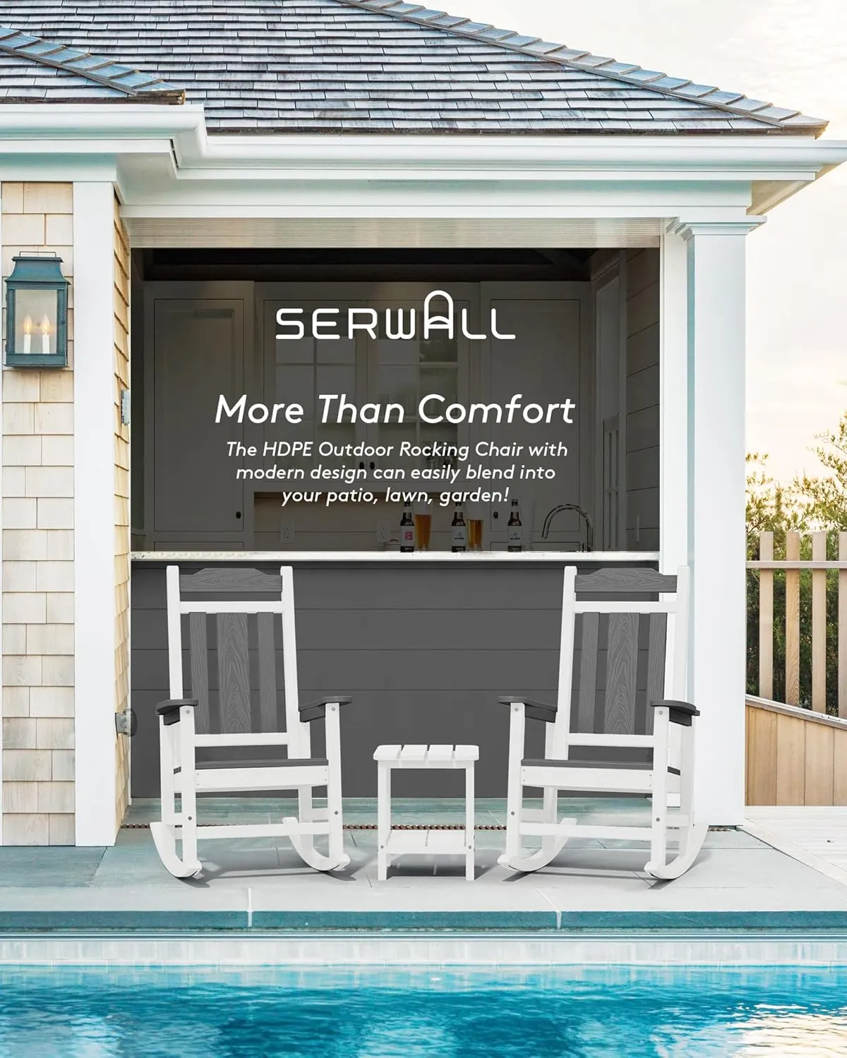 SERWALL HDPE Rocking Chair Set of 2, All Weather Patio Rocking Chair, HDPE Poly Rocking Chair for Adults, Heavy Duty Front Porch Rocker, Gray&White