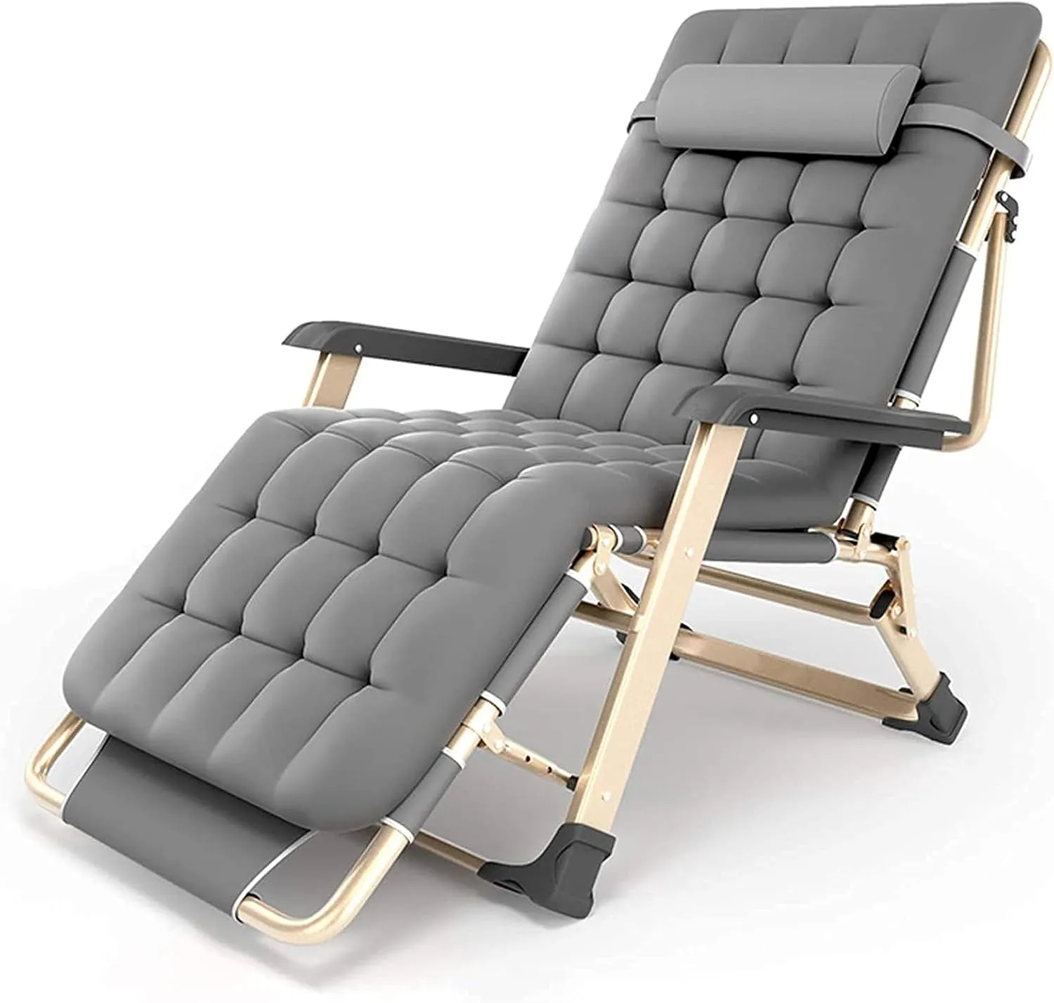 Set of 2 Chairs with Head Pillow and Cushion Sun Loungers for Garden Camping Outdoor and Indoor Use Folding Recliners with 5 Level Adjustable Bedchair