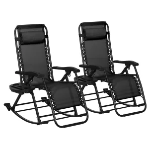 Set of 2 Foldable Zero Gravity Reclining Rocking Lounge Chair with Pillow, Black
