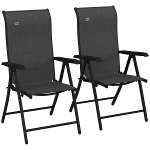 Set of 2 Outdoor Wicker Folding Chairs, Patio PE Rattan Dining Armrests Chair set with 7 Levels Adjustable Backrest, for Outdoors, Camping, Grey