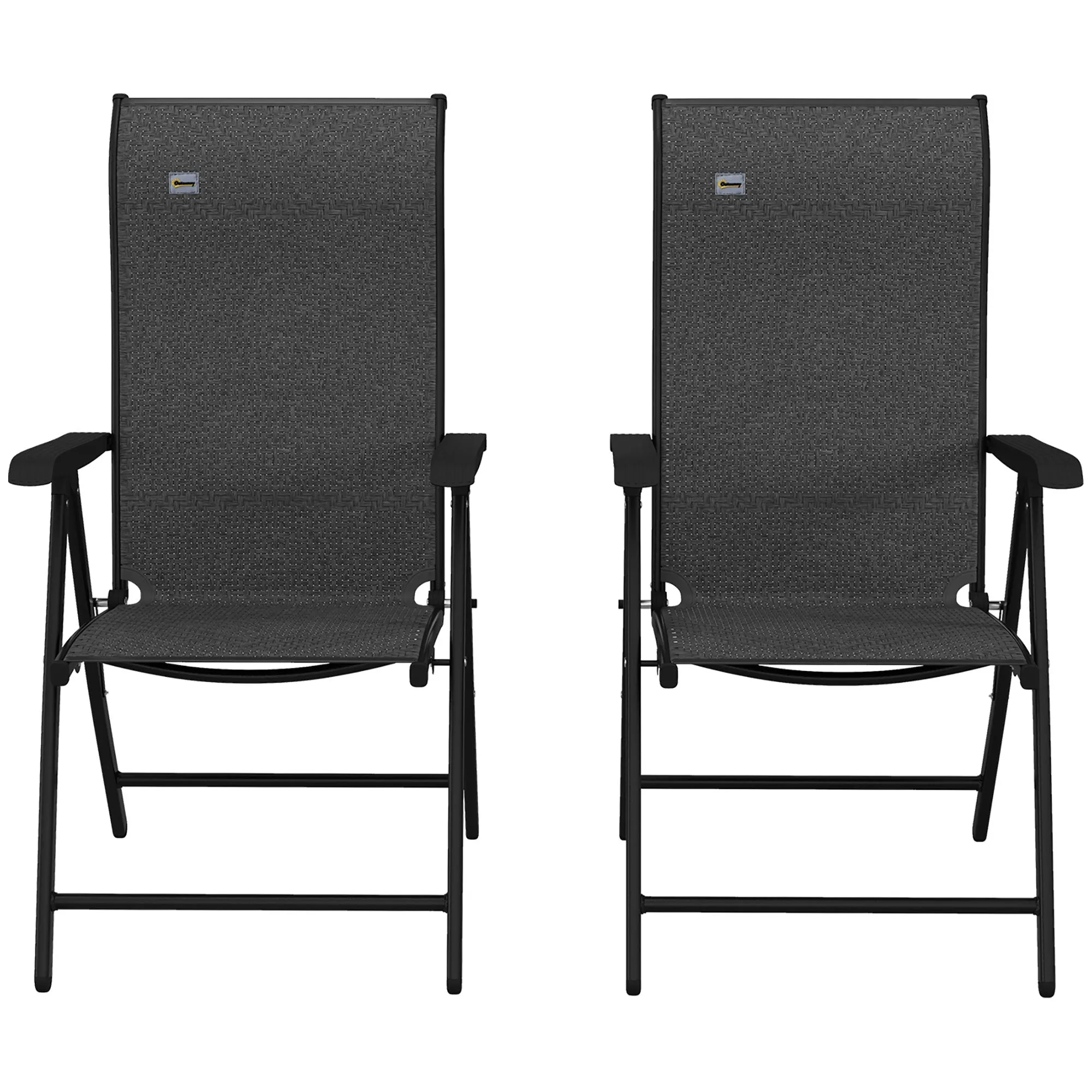 Set of 2 Outdoor Wicker Folding Chairs, Patio PE Rattan Dining Armrests Chair set with 7 Levels Adjustable Backrest, for Outdoors, Camping, Grey