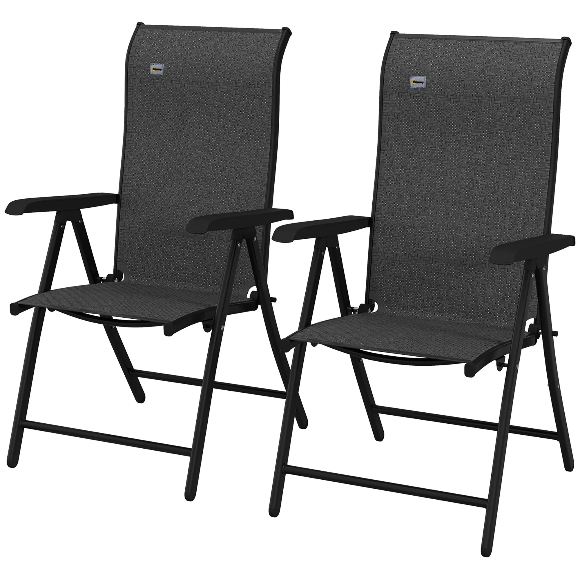 Set of 2 Outdoor Wicker Folding Chairs, Patio PE Rattan Dining Armrests Chair set with 7 Levels Adjustable Backrest, for Outdoors, Camping, Grey