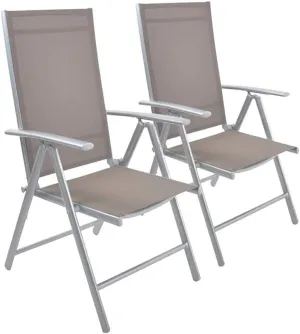 Set of 2 Patio Folding Aluminum Chairs, Sling Back Adjustable Reclining Indoor Outdoor Deck Camping Garden Pool